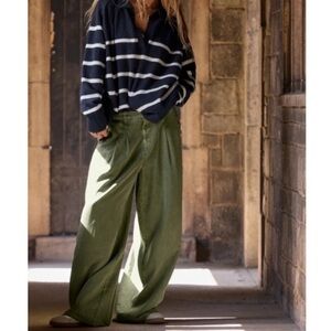 NWT Aerie Drapey Chill Relaxed High Rise Wide Leg Pants Boho Olive Green small